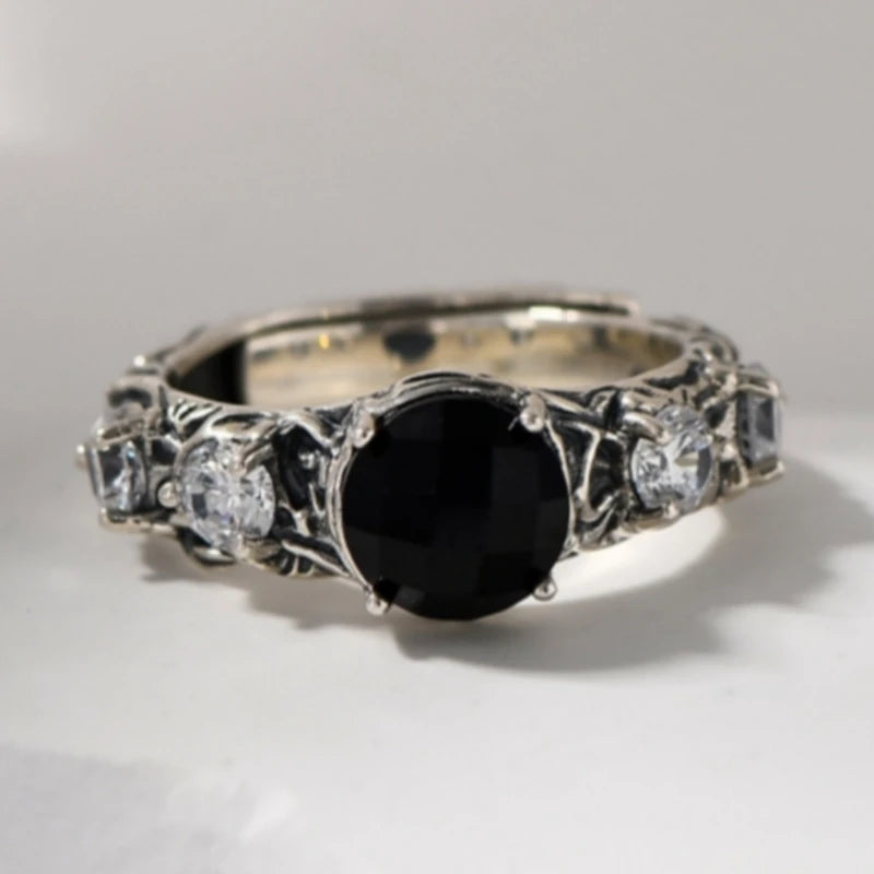 Eternal Night Forest S925 Sterling Silver Ring Agate Zircon