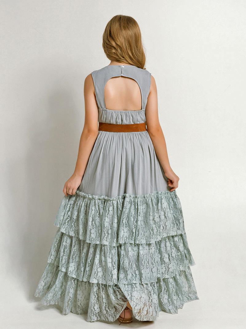 Girls Flower Girl Dress Lace Cotton Maxi Dresses
