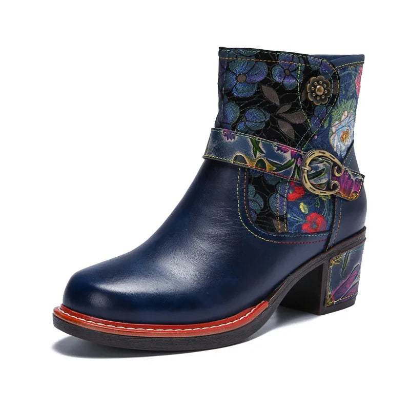 Violet's Floral Boots Genuine Leather Hand-painted Short Boots