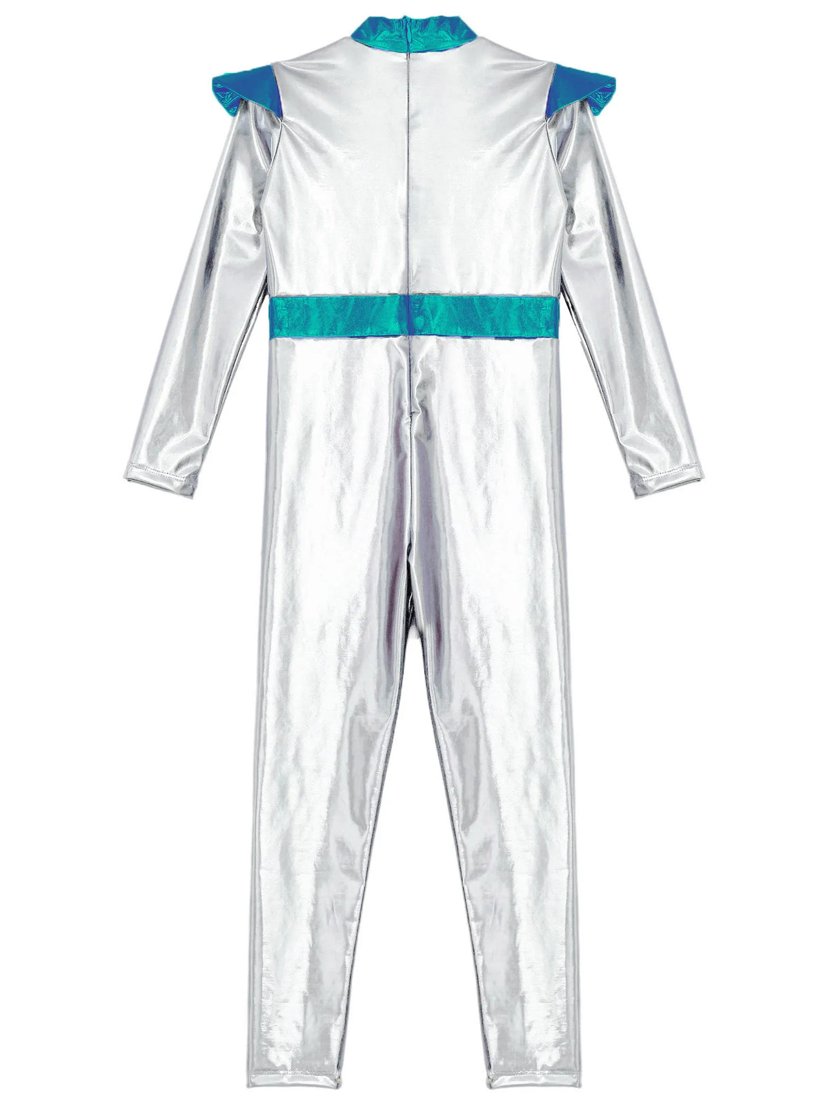 Girls Boys Alien Costume Shiny Metallic Full Body Suit Space Astronaut Robot Halloween Dress Up