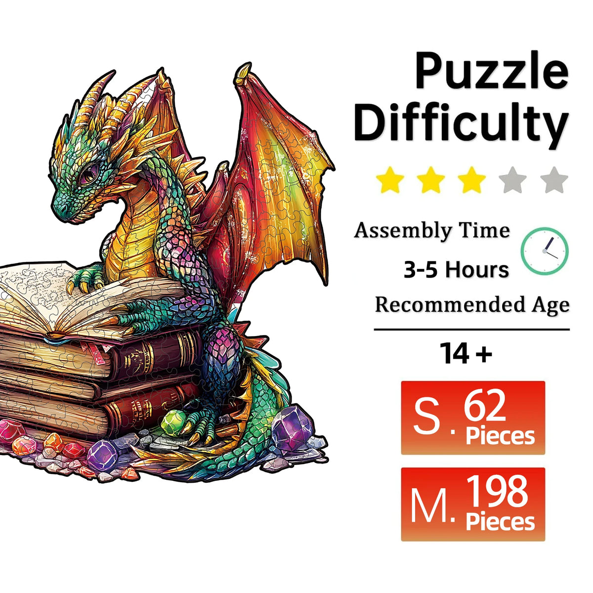 Magic Book Dragon Unique Shape Wooden Jigsaw Puzzles