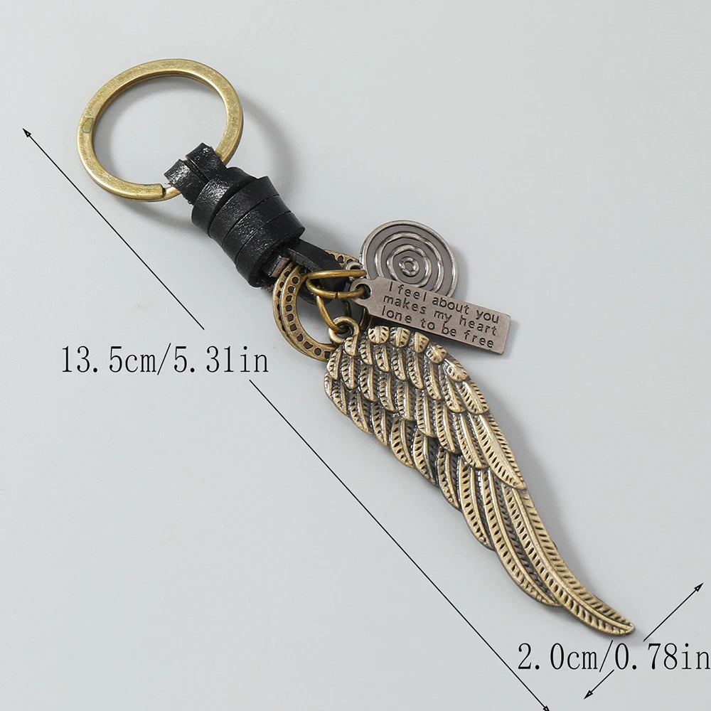 Angel Wing Key Chain Braided Leather Key Ring