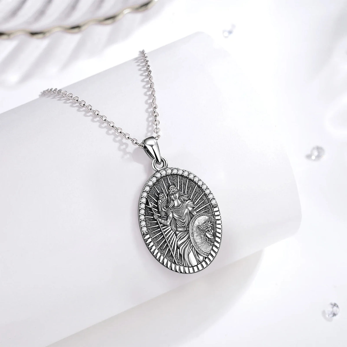 Goddess Athena Owl Pendant Necklace 925 Sterling Silver Cubic Zirconia Greek Mythology Jewellery