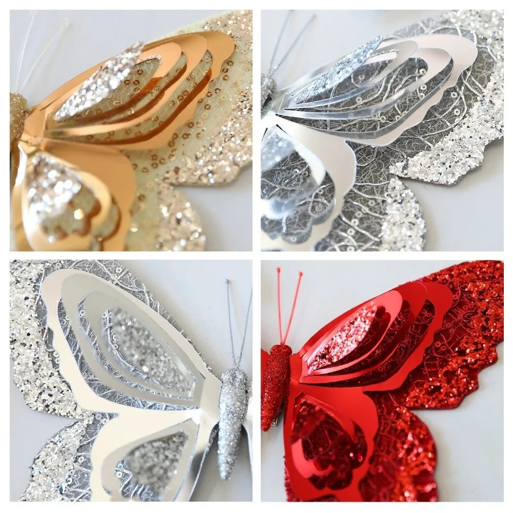 Glitter Christmas Butterfly Ornaments with Clips