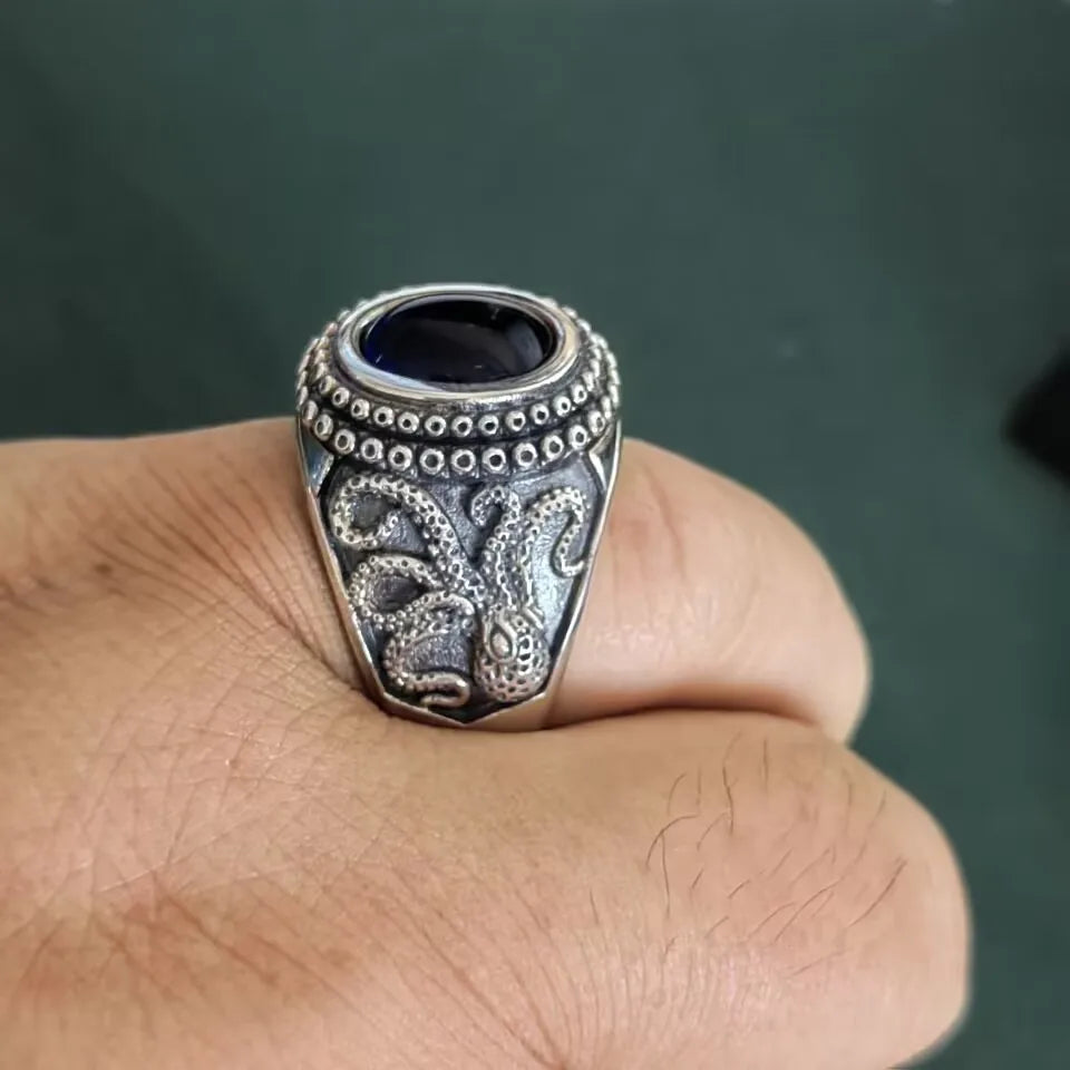 The Kraken of the Depths S925 Sterling Silver Rings Zircon Octopus