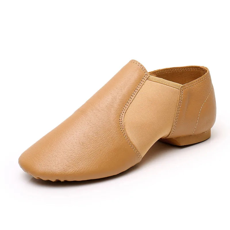 Genuine Leather Jazz Dance Shoes Brown Black Anti-Slip Latin Dance Practice Sneakers