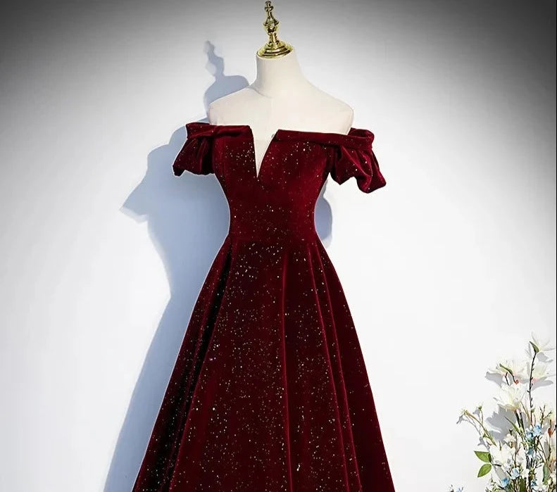 Lady Eloise's Wine Red Velvet Evening Gown Custom Made Formal Dress