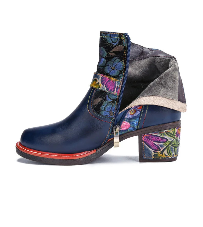 Violet's Floral Boots Genuine Leather Hand-painted Short Boots