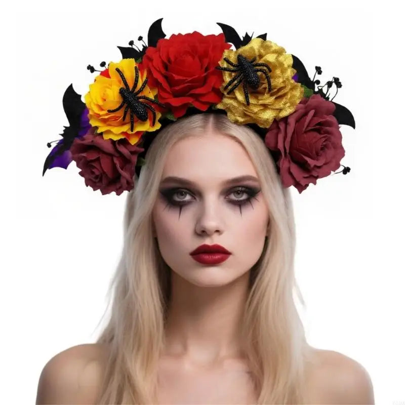 Skull Bat Roses Halloween Theme Flower Hairband