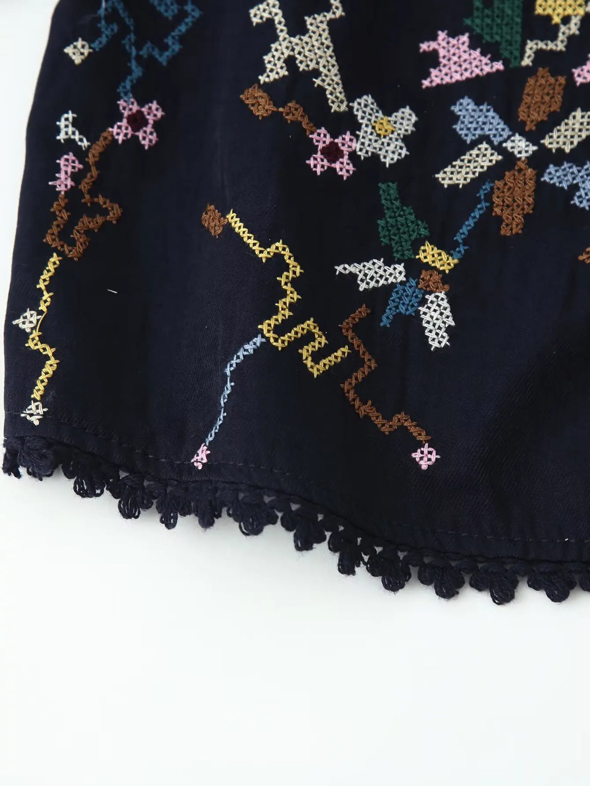 Toni's Totem Flower Navy Embroidered Short Sleeve Jacket Short Coat