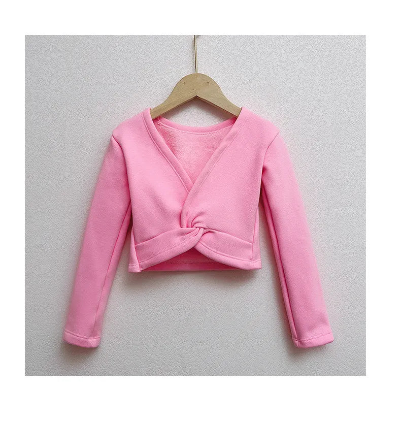 Plush Girls Ballet Wrap Tops Long Sleeve Dance Warm Up Sweater