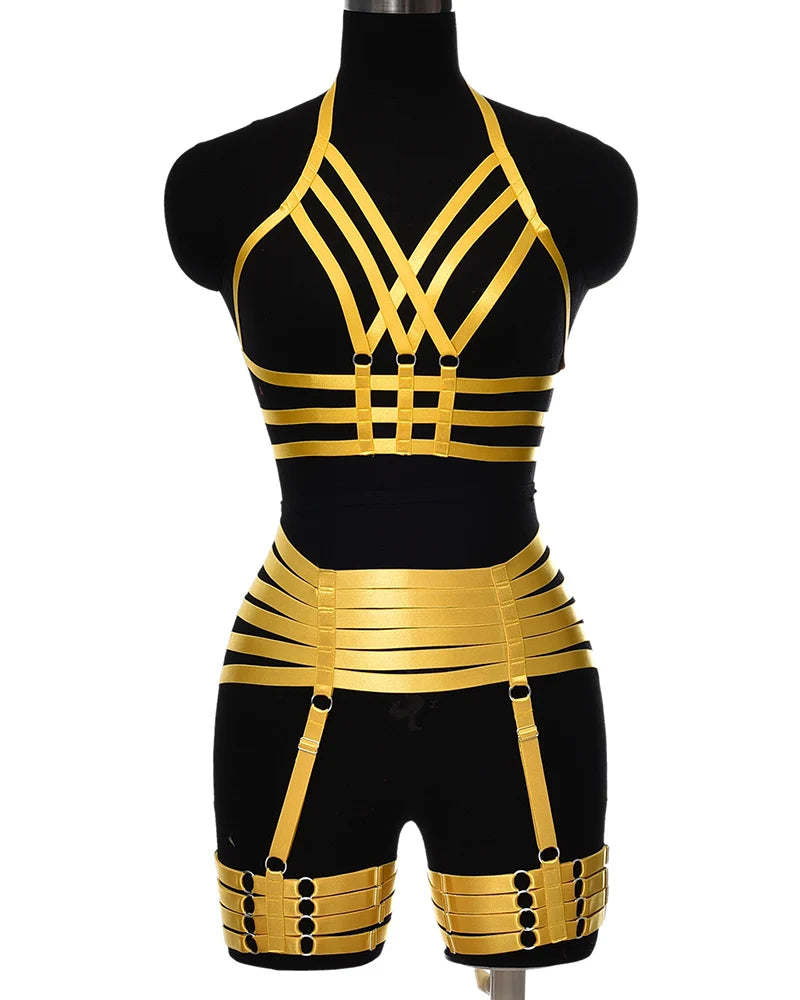 Pearlescent Colours Body Harness Body Cage Garter Belt Harness Full Set