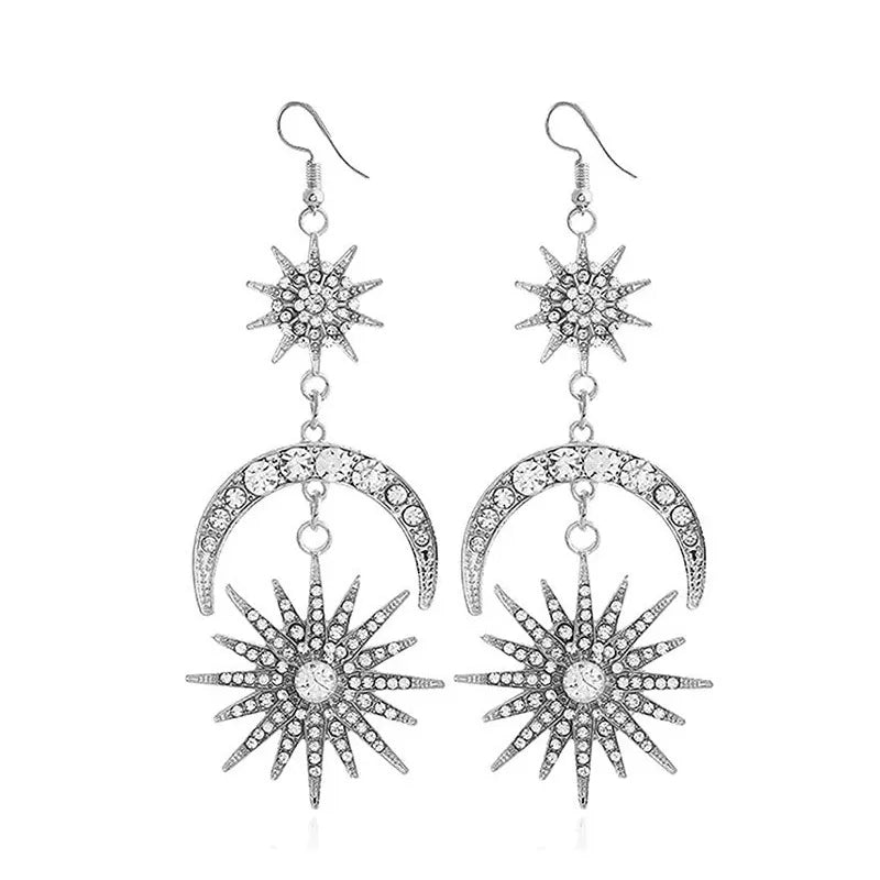 Halo Crown Sun Moon Stars Drop Earrings