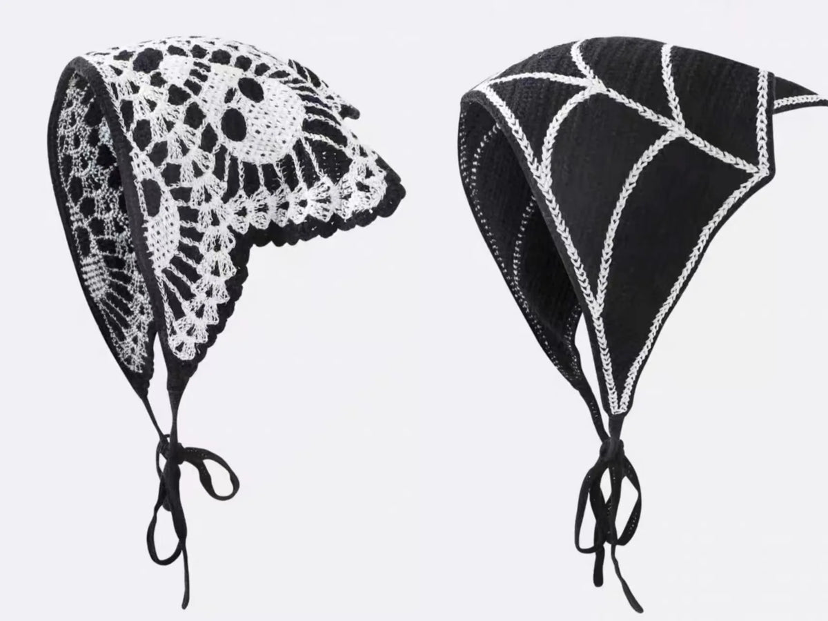 Skulls Bats Spiderwebs Halloween Crochet Headscarves Knitted Cotton Triangle Scarf