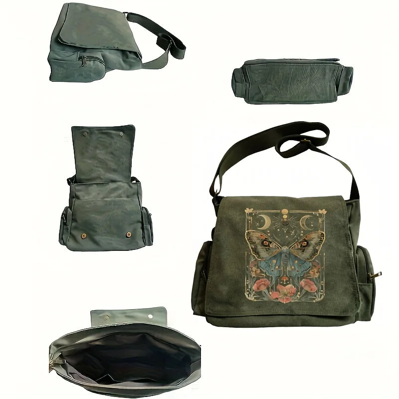 Luna Moth Art Nouveau Print Canvas Shoulder Bag Crossbody Messenger Bag