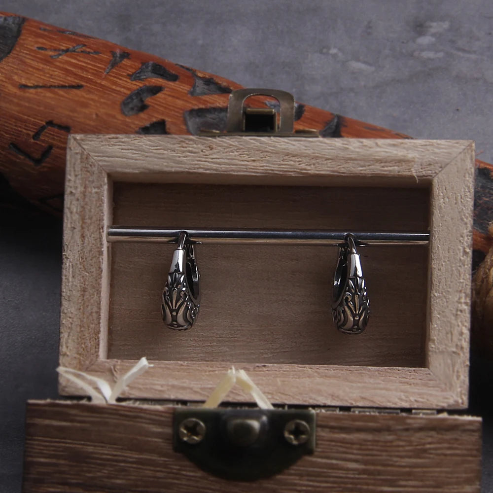 Filigree Stainless Steel Huggie Earrings for Men with Wooden Box