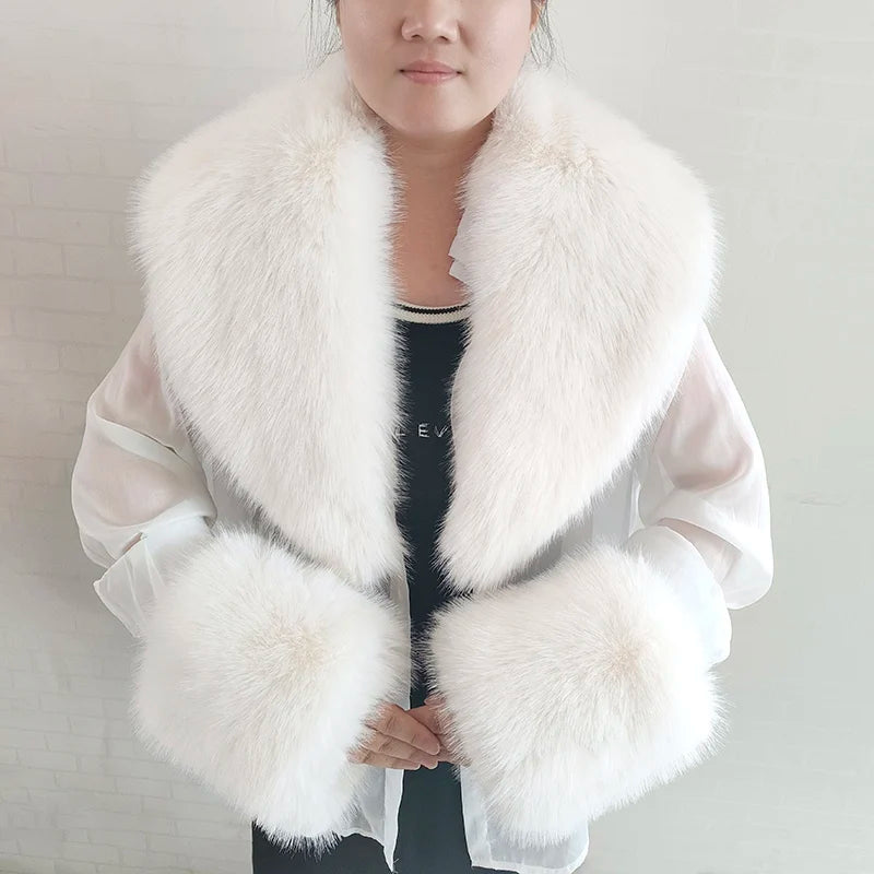 Large Faux Fox Fur Scarf Winter Warm Fluffy Collar And Cuff Sets 19 Colours