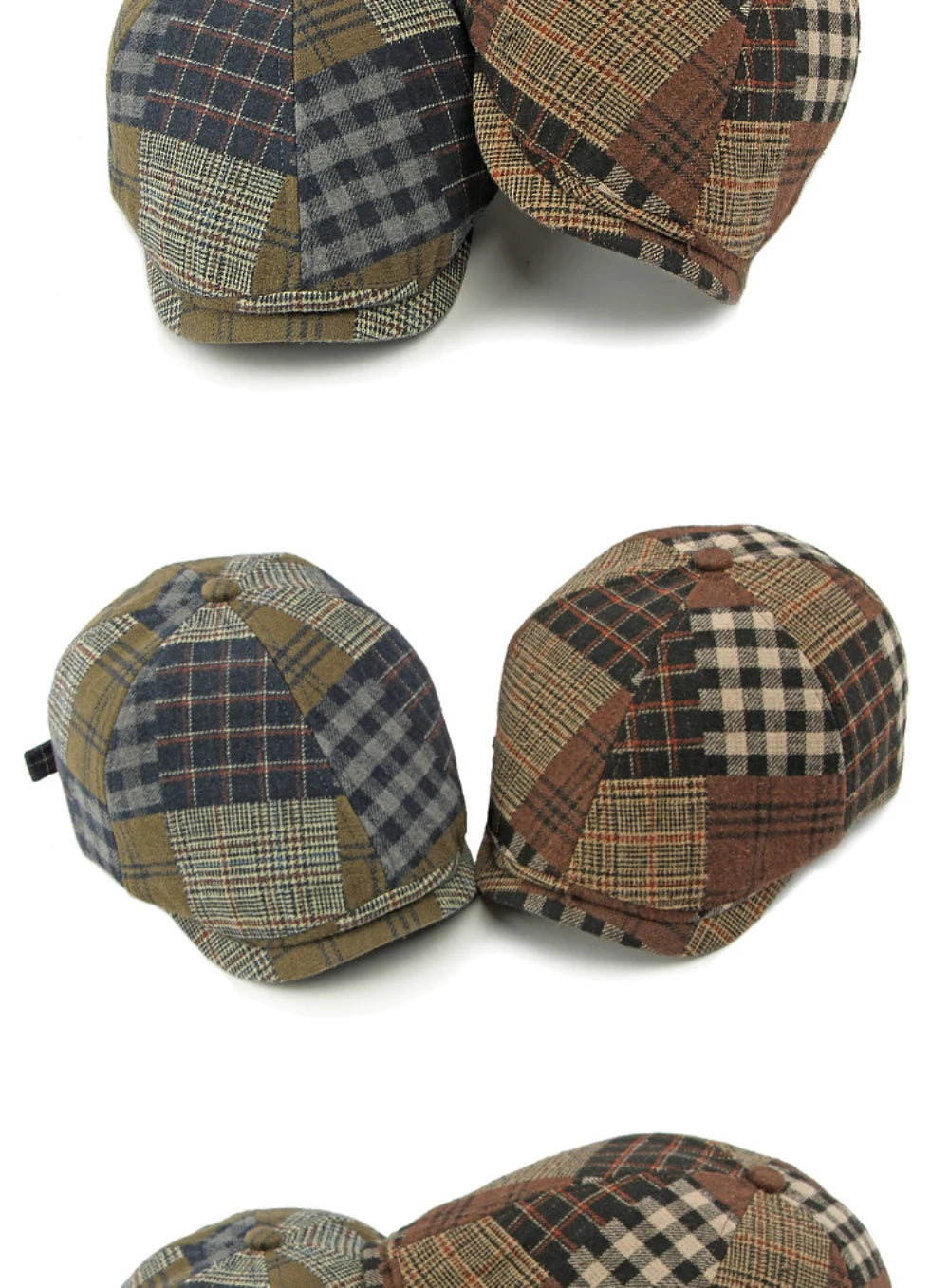 Patchwork Plaid Cabbie Beret Hat