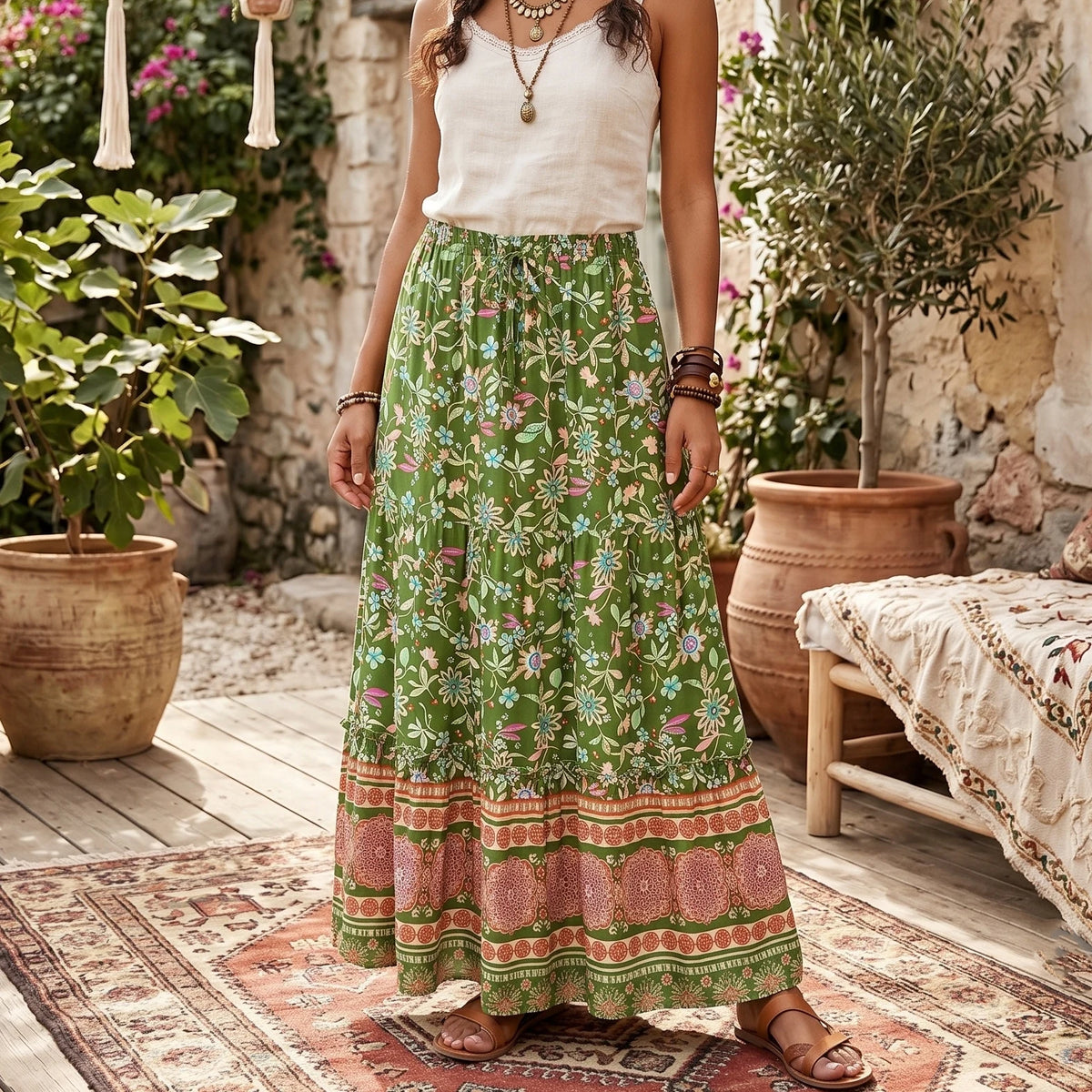 Franny's Wild Floral Print Boho Skirt with Pockets