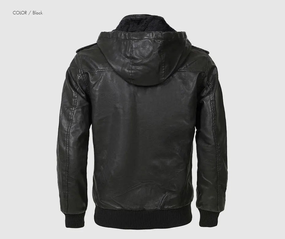 Woodsman PU Leather Jacket Cashmere Fleece Lined Hoodies
