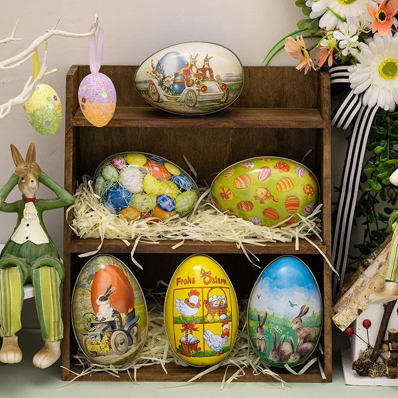 Metal Tin Easter Egg Candy Boxes Rabbit Chick Gift Box
