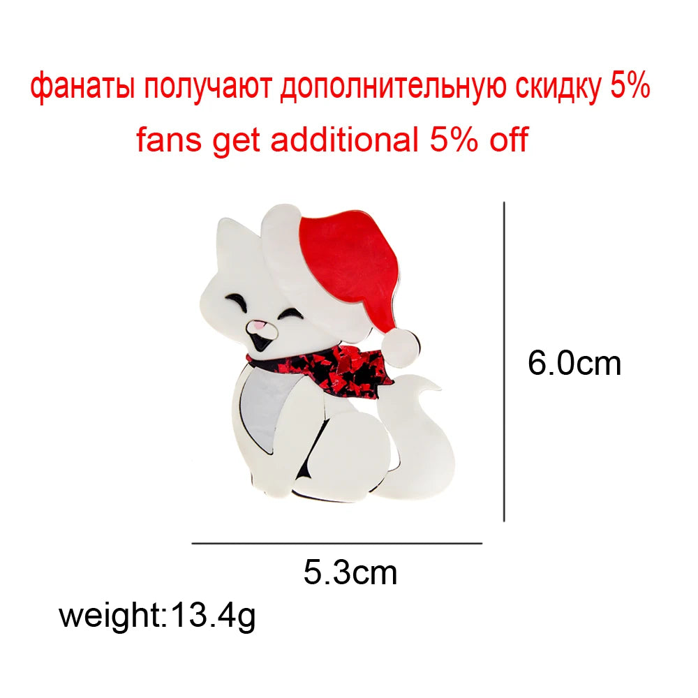 Christmas Kitty Cat Acrylic Brooch