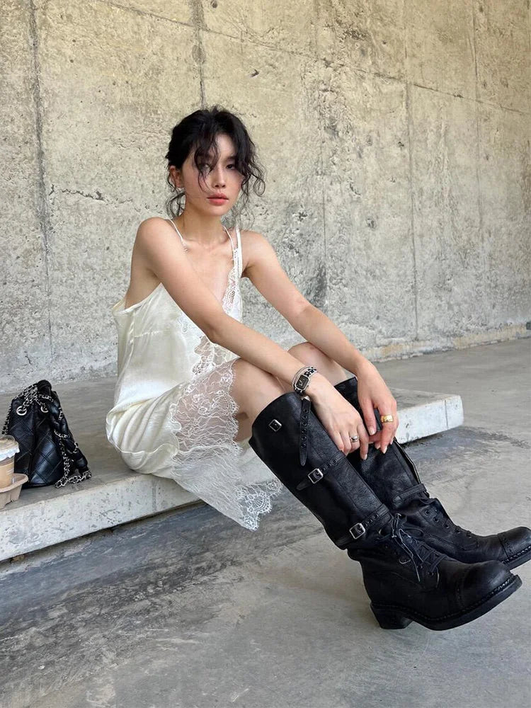 90s Lace Slip Dresses Vintage Silky Deep V-neck Dainty Punk Rock Grunge