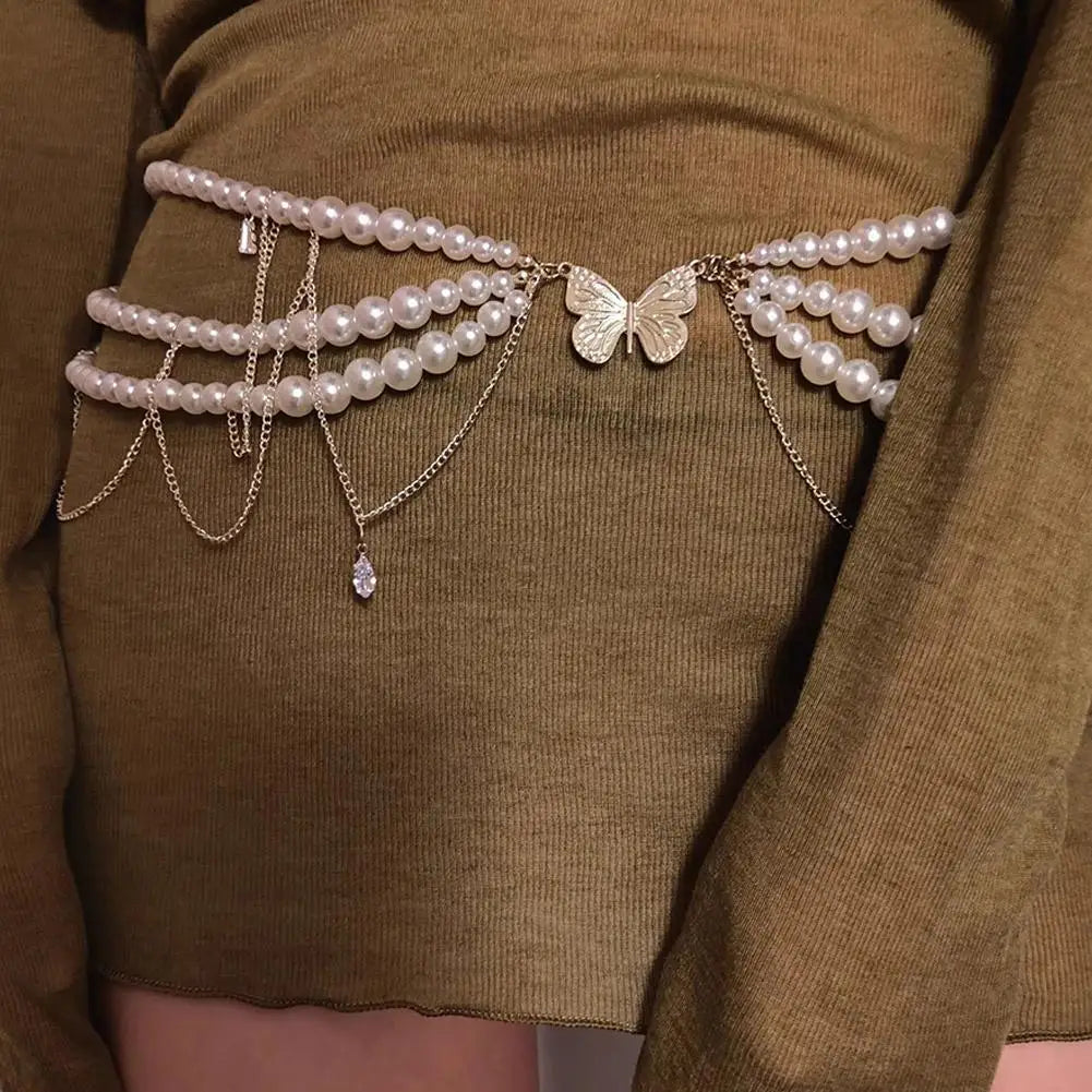 Multilayer Pearl Waist Chain Belt Body Jewellery