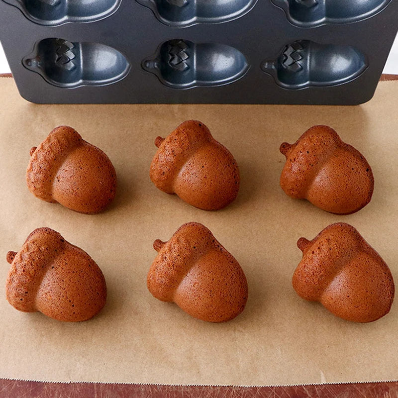 Acorn Shaped 6 Cavity Non-Stick Baking Pan Heavy Carbon Steel Biscuit Cake Chocolate Madeleine Tray