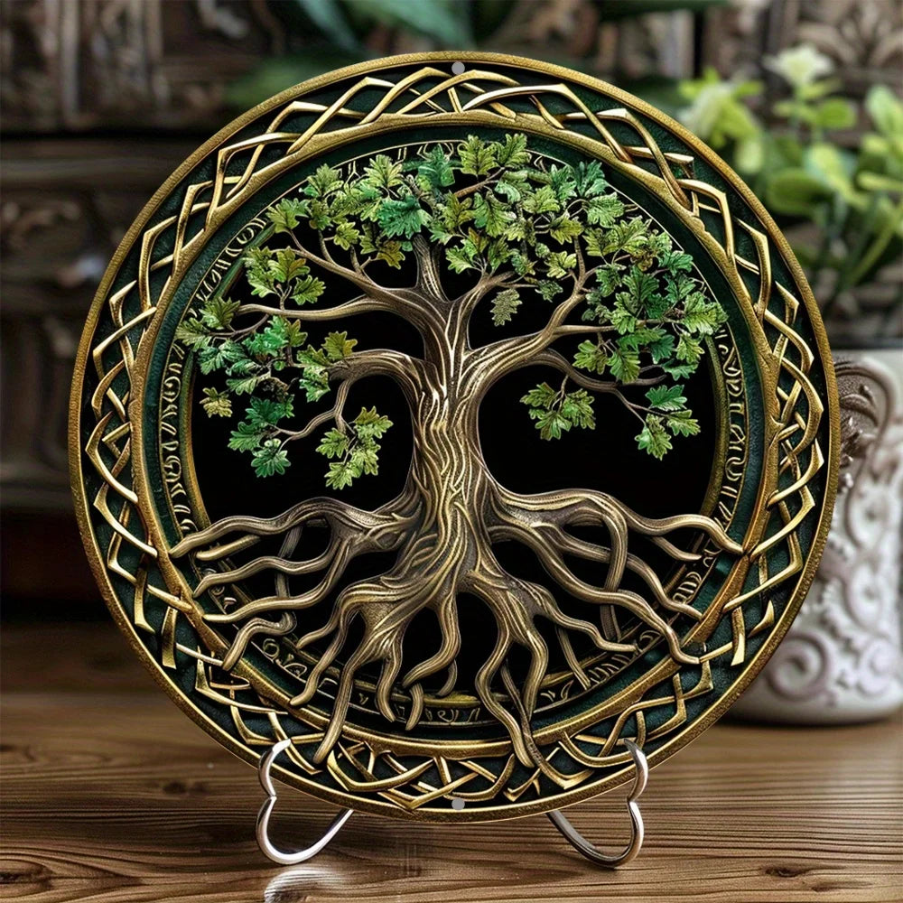 Tree of Life Mandala 2D Printed Circular Metal Decorative Sign
