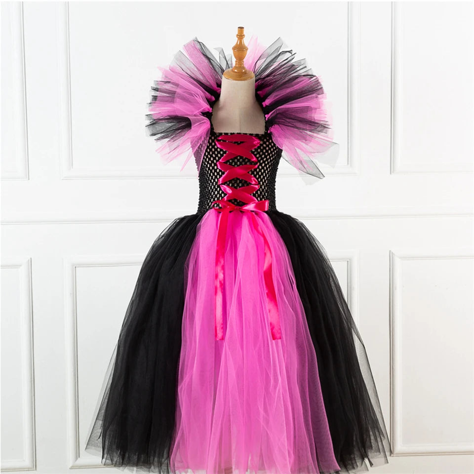 Girls Witch Ghost Vampire Halloween Costume Fluffy Tulle Dress
