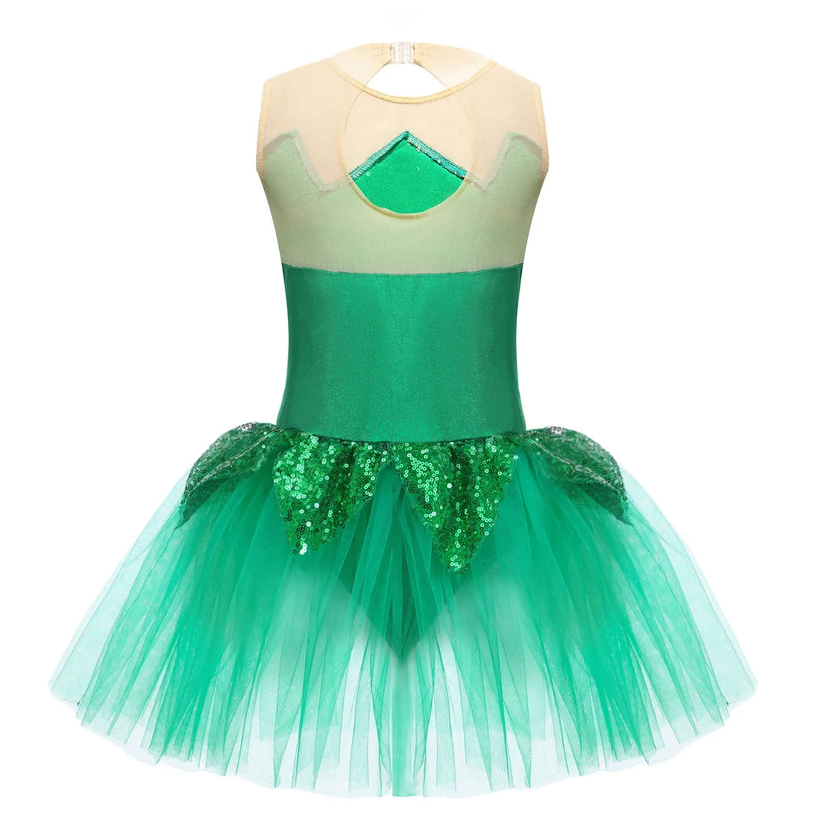 Royal Elf Green Sequins Girls Ballet Dance Dress Tutu Gymnastics Leotard Figure Skating Dance Performance Costume