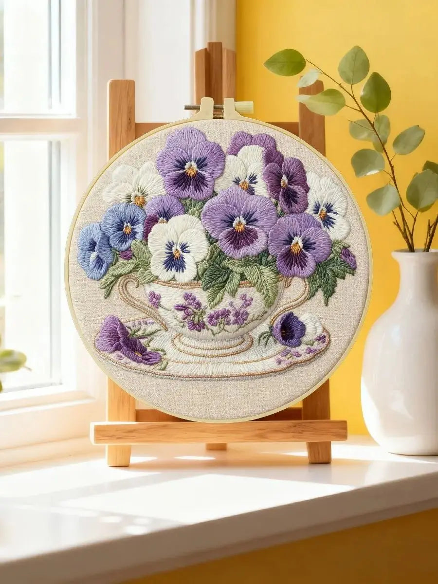 Pansies Flowers DIY Embroidery Kit for Beginners