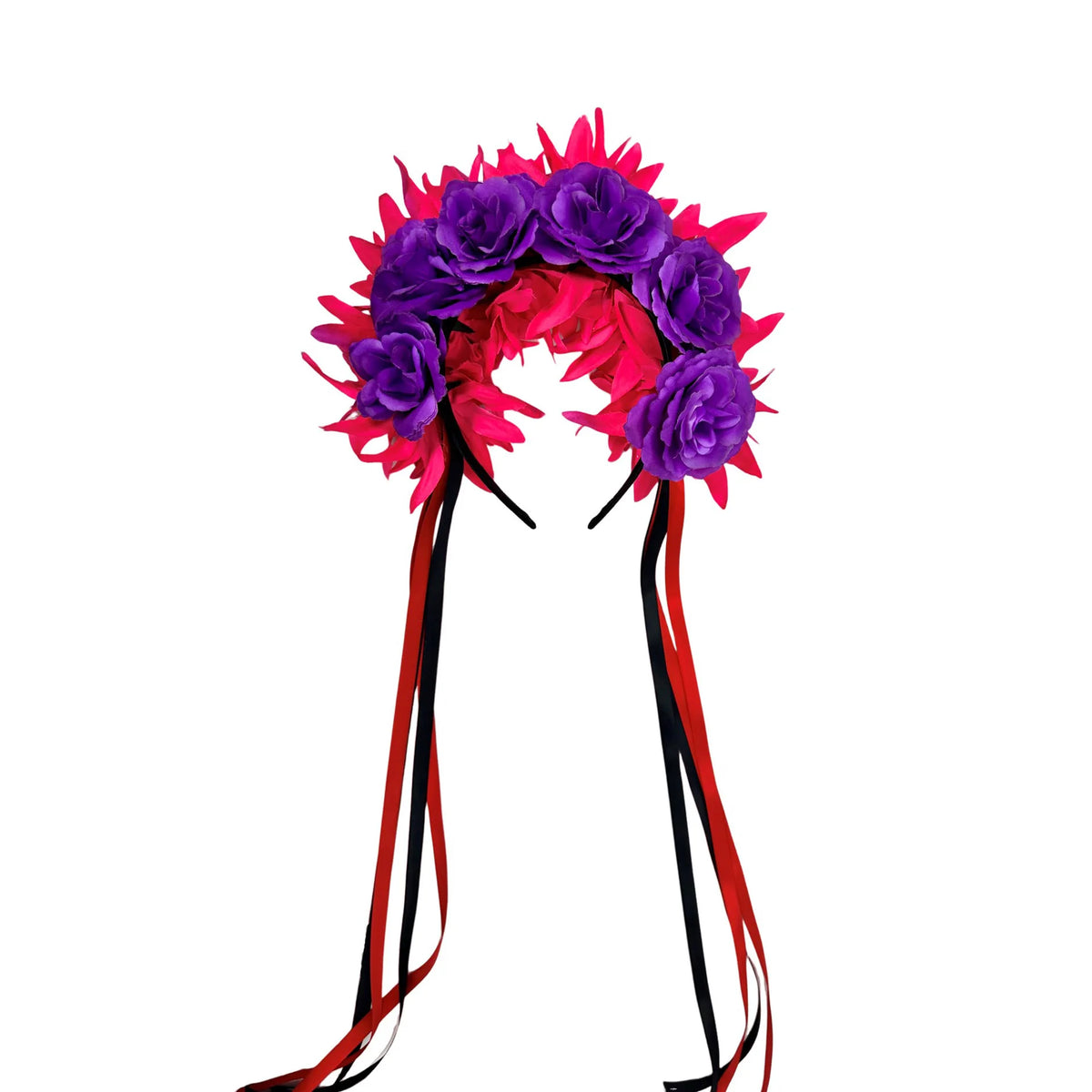 Day Of The Dead Headpiece Ribbons Feathers Floral Crown Headband