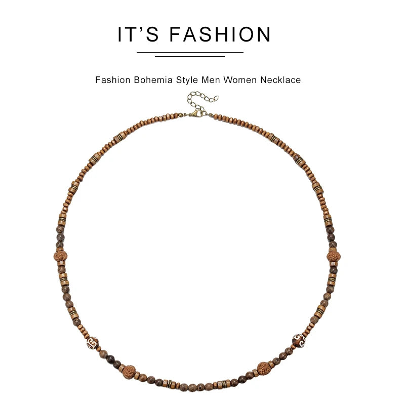Bohemian Vintage Style Men's Wooden Bead Necklace