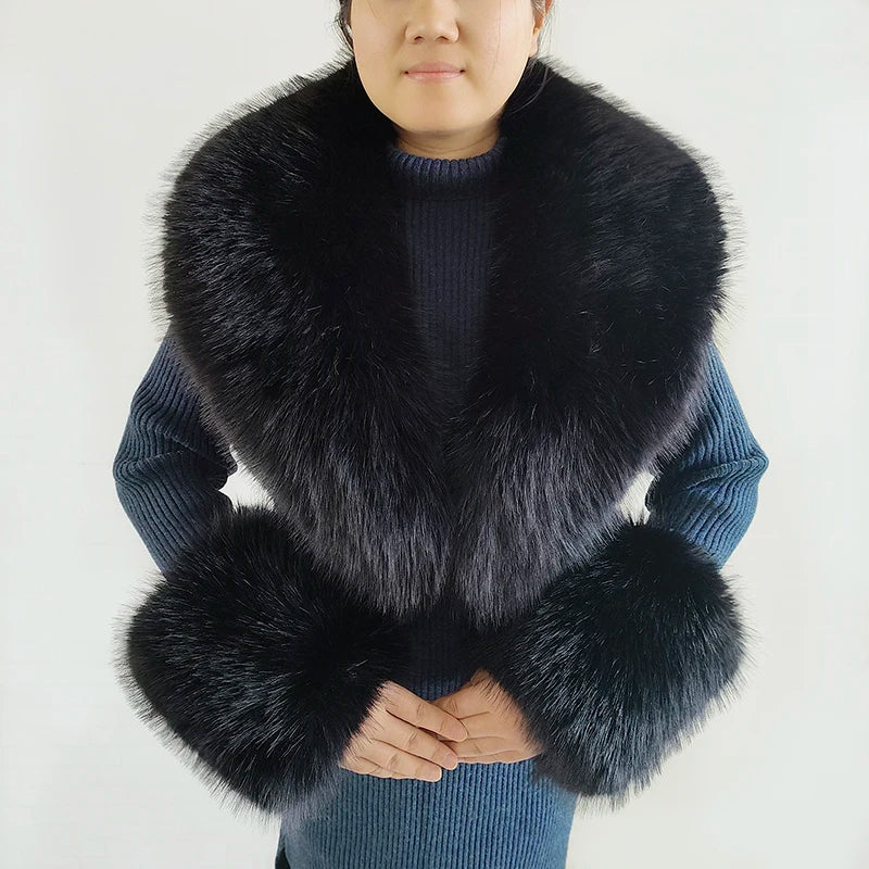 Large Faux Fox Fur Scarf Winter Warm Fluffy Collar And Cuff Sets 19 Colours
