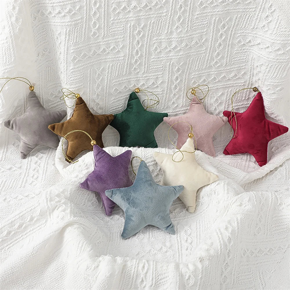 5pcs Christmas Velvet Star Ornaments Xmas Tree Hanging Decorations