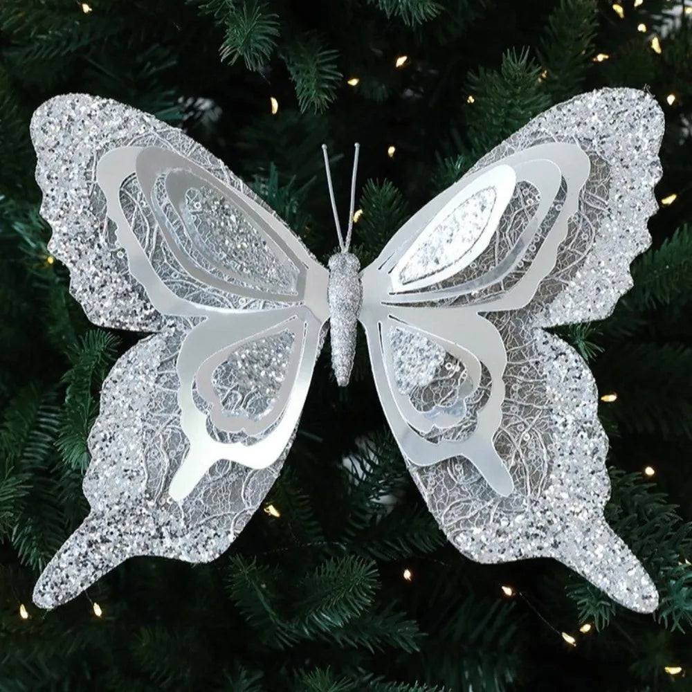 Glitter Christmas Butterfly Ornaments with Clips