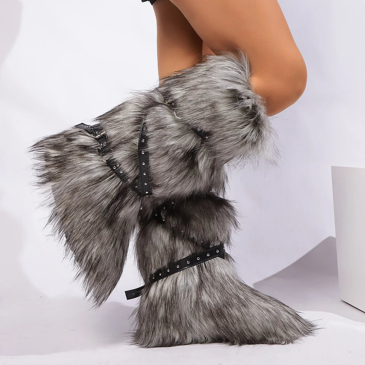 Winter Faux Fur Snow Boots Y2K Punk Rave Furry Shoes
