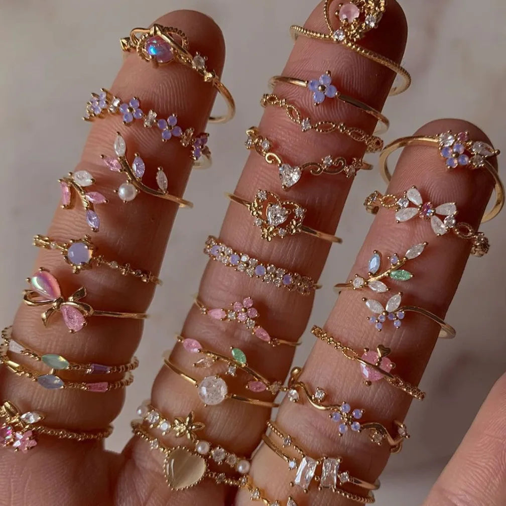 Sweet and Dainty Colourful Zircon Rings Gift Idea