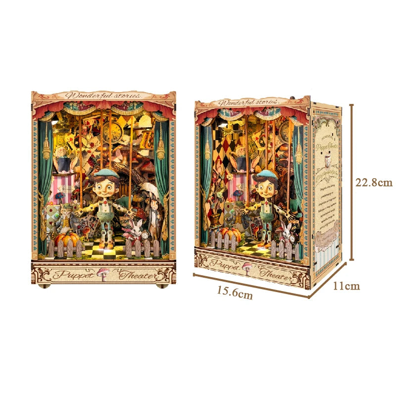 Puppet Theatre DIY Wooden Book Nook Miniatures Kits Bookshelf Decor Crafts