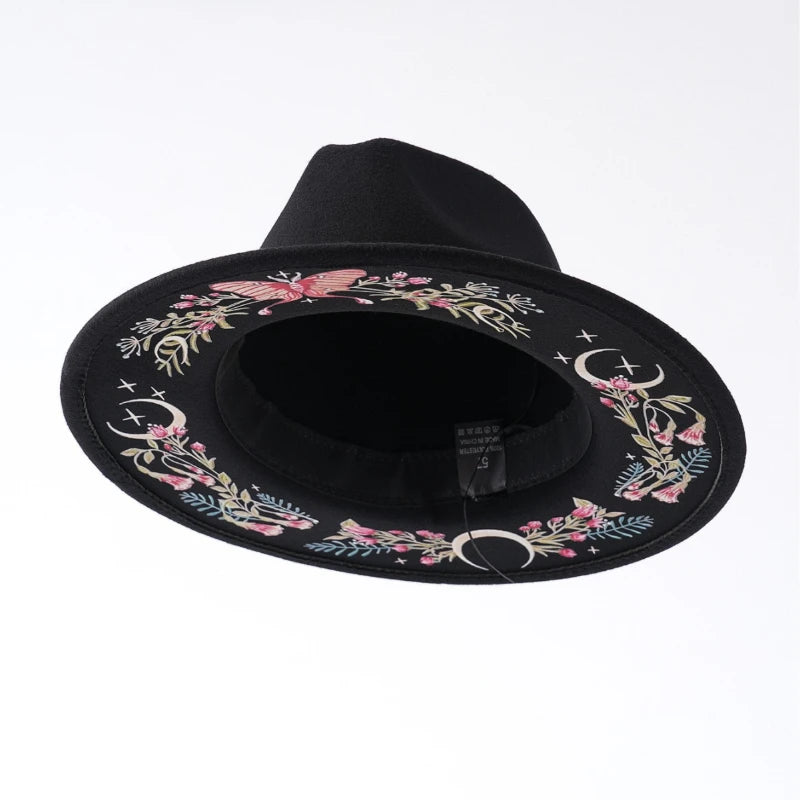 Witchy Vibes Floral and Butterfly Print Wide Brim Hat