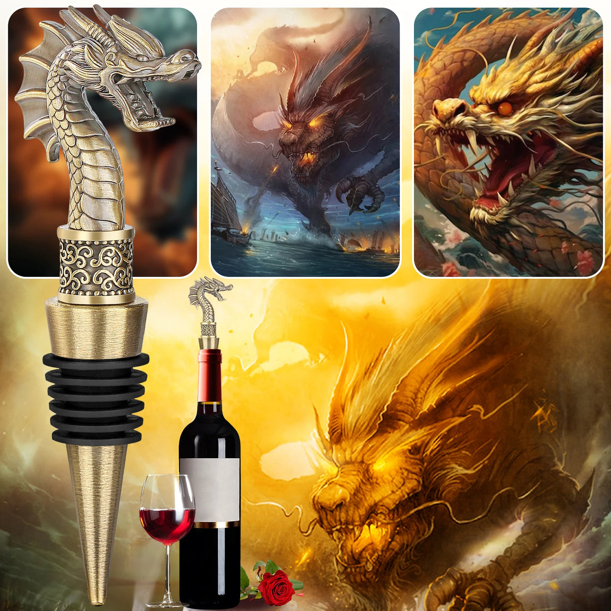 2-in-1 Dragon Head Wine Stopper and Bottle Opener Home Bar Bottle Saver Gift Idea