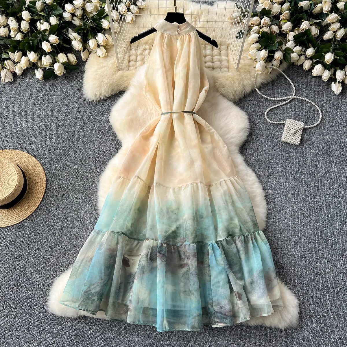 Inky Floral Halter Dress