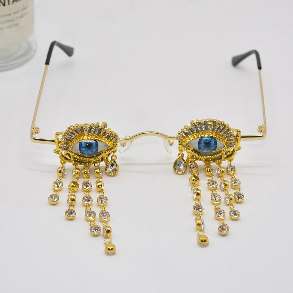 Blue Eyes Crystal Tears Funglasses Diamonte-Encrusted Costume Accessories