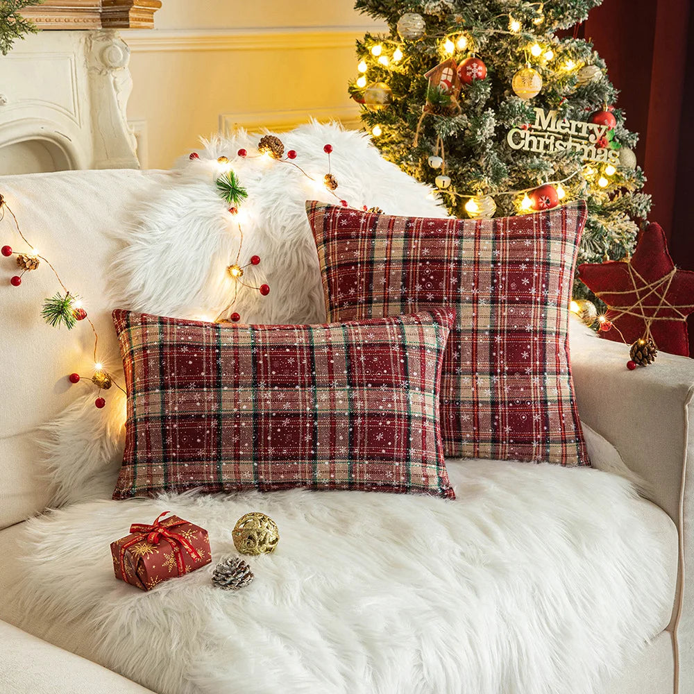 Christmas Plaid Cushion Pillow Covers Plush Pillows for Couch Sofa Living Room Decoration Nordic Home Decor
