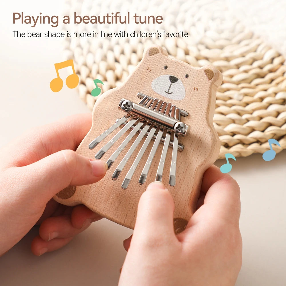 Bear Kalimba 8 Key Mini Thumb Piano Montessori Musical Instrument Toys for Children