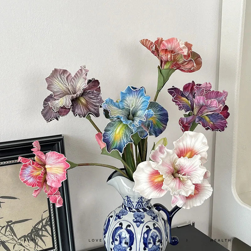 Irises Oil Painting Stylised 45cm Artificial Flower EVA Velvet Feel