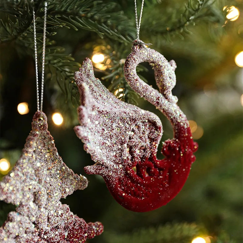 Christmas Snow Kissed Hanging Ornaments Ballet Girl Elk Swan