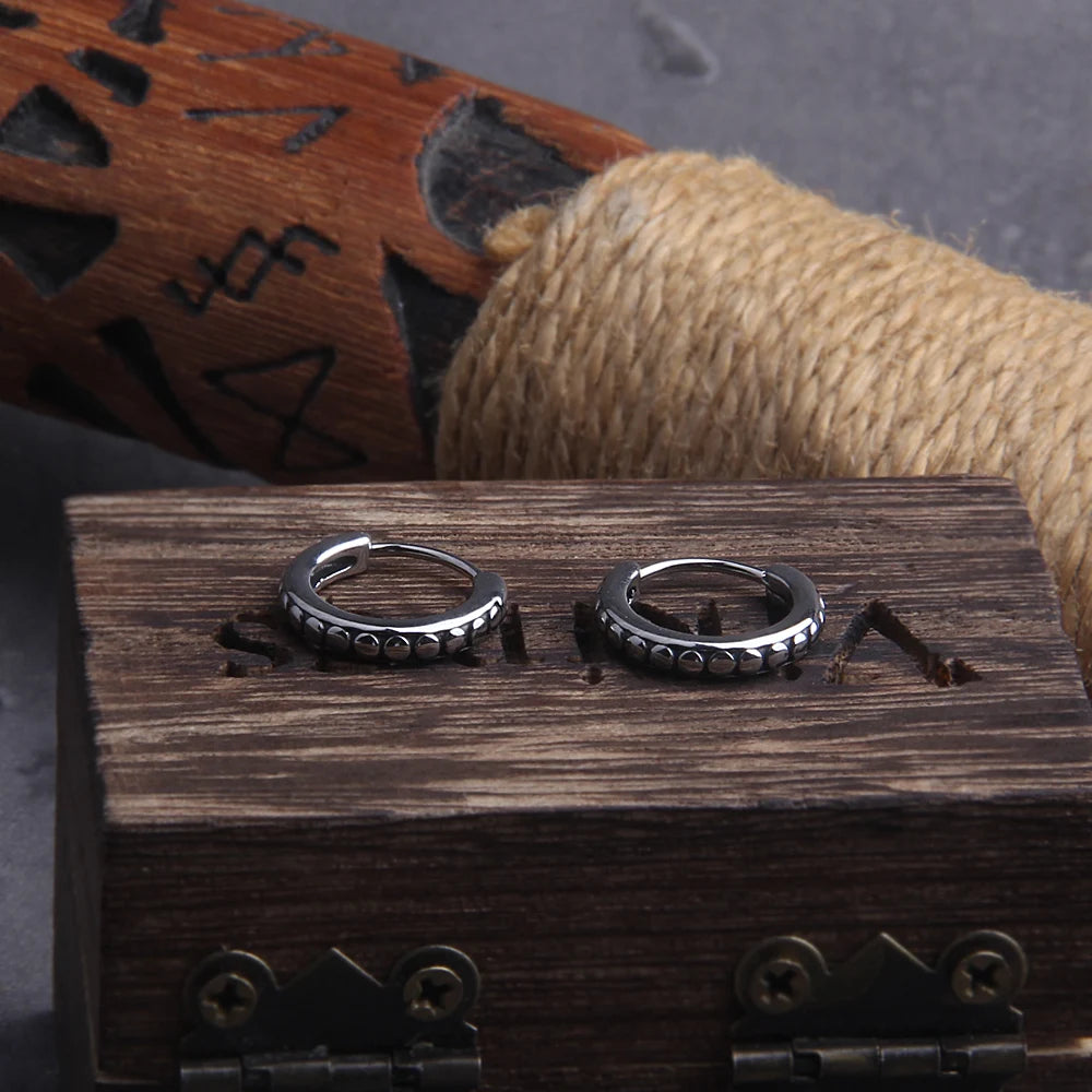 Circle Stainless Steel Huggie Hoop Earrings for Men with Wooden Box